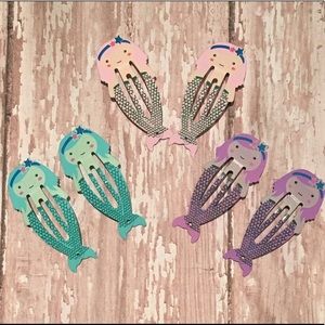 Mermaid hair clips - set of 3 - pink purple teal
